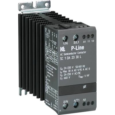 Elektronisk relæ SC 1 DA 23 30 L med 3-faset belastning op til 30A (AC1) og integreret køleplade.