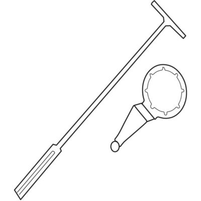 IFÖ TREVI nøgle til udvendige cisterner, med T-greb og en runddel med tænder. Illustration i sort/hvid.