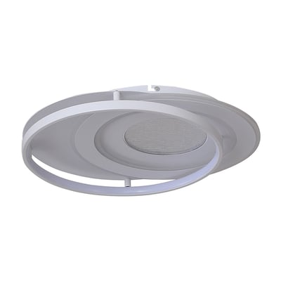 V-TAC dekorativ loftlampe VT-7747 i hvid, med et unikt snoet design af metal og akryl, måler 500x420x70 mm.