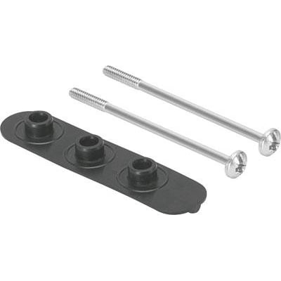 Festo tætning VABD-L1-10X-S-M7 med tre sorte monteringshuller og to lange metalskruer på en hvid baggrund.