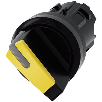 Siemens 22mm gul omskifter med 2 faste positioner, fremstillet af holdbart plast med en markant gul betjeningsarm.