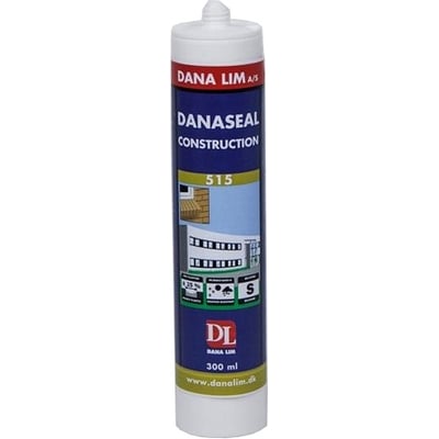 Dana Lim Danaseal Construction 515 byggesilikone i sort, vist som 300 ml patron med blå etiket og hvid spids.