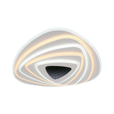 V-TAC Smart LED dekorativ loftlampe med en unik, hvirvlende form og integreret lys i hvid og varm gul. Lampen er 120W og 51x50x7cm.