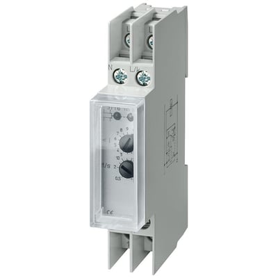 Siemens SENTRON 5TT6 understrømsrelæ til 230V, 1-faset og 1-10A, vist med gennemsigtig kappe og DIN-skinne montering.