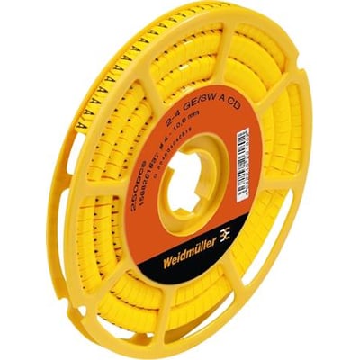 Weidmüller ledningsmærke L gul CLI C 2-4, 250 stk. på gul plastspole, designet til ledninger 2,5-16mm².