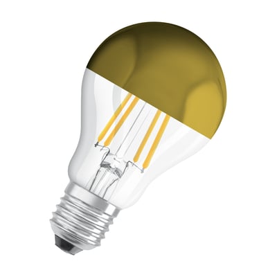 Ledvance LED Standard topforspejlet filament pære med guldfarvet top og synligt filament, E27 sokkel, 4W.