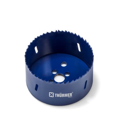 Thürmer BI-METAL HSS hulsav, 250mm, mørkeblå, med savtænder og udluftningshuller, vist på hvid baggrund.