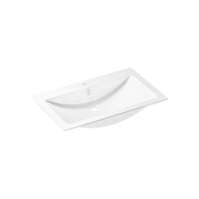Alape EB.R800H firkantet håndvask i hvid glaseret stål, vist isoleret med ProShield overflade, 800mm bred og 120mm høj.