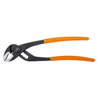 Bahco vandpumpetang med orange PVC-belagte greb, viser det sorte metal og justerbare kæber i tættere visning.
