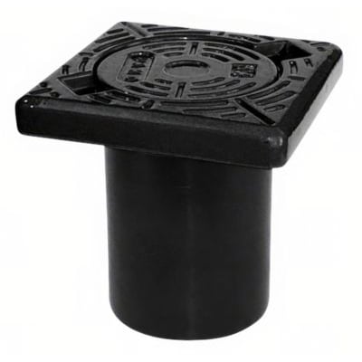 AVK flydende gadedæksel, 180x180 mm, firkantet i sort komposit med duktiljernsprop og hvid baggrund.
