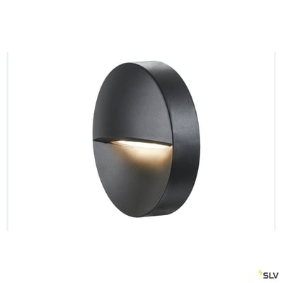 SLV DOWNUNDER OUT round WL LED væglampe i antracit aluminium, vist tæt på med lysende sprække.