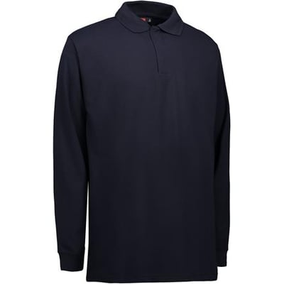 ID Identity poloshirt med lange ærmer i navy blå, størrelse 5XL, med krave og trykknapper.