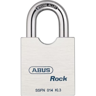 Abus 83/45 S hængelås med skinnende bøjle og børstet metalkrop med blå skrift.