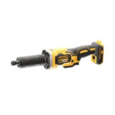 DeWalt 18V ligesliber (DCG426N-XJ) i gul og sort plast med lang aksel, vist på hvid baggrund.