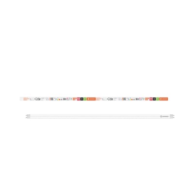 Hvidt LEDVANCE LED-rør T8 Performance connected med emballage, 15 W og 1200 mm længde.
