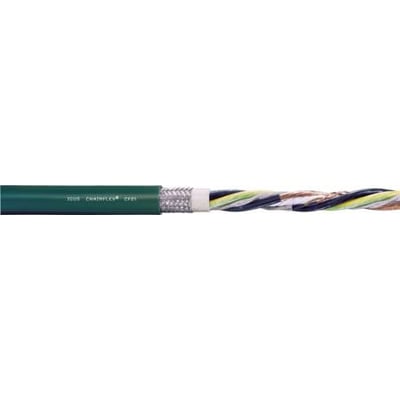 Højfleksibelt servokabel med 4G2,5mm² + 2X(2x1mm²)C ledere og en ydre PUR kappe med synlig skærm.