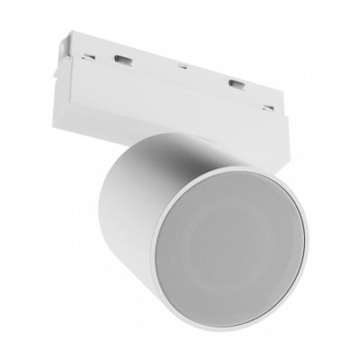 SpectrumLED 10 W Bluetooth-højttaler til Shift-system i hvid, vist skråt forfra med rund højttalerfront.