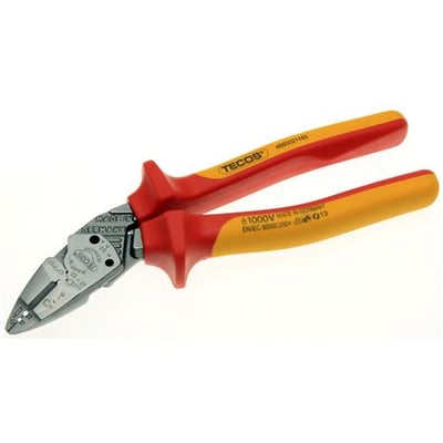 Multikombitang fra Wareco, LAUS EVO model, 180 mm lang med røde og gule ergonomiske håndtag og poleret stålhoved.