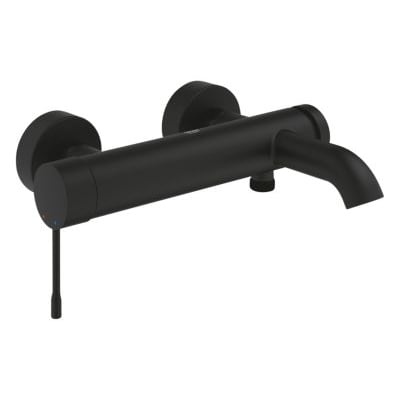 Grohe Essence 1-grebs kar- og brusearmatur i Phantom Black med buet tud og langt betjeningsgreb.