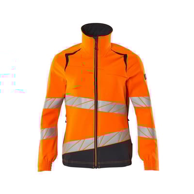 Mascot Hi-Vis jakke i orange og mørk marine med damepasform, str. 2XL, med skrå reflekser og høj krave.