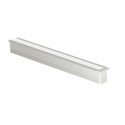 Profil strip rail 08X12 til indbygning, vist i en lys finish med lang, smal profil og flanger i enderne.