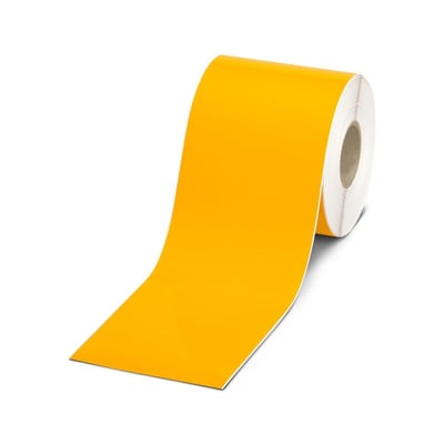 Rulle af gul, blank fleksibel etiket fra Phoenix Contact, 108mm bred, egnet til industriel mærkning.