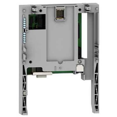 Schneider Electric Profibus DP kommunikationskort til ATV71 frekvensomformere, vist fra bagsiden med printplader og monteringsbeslag.
