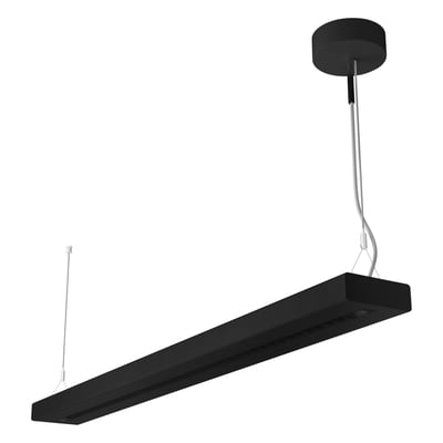 Sort LEDVANCE IndiviLED D/I DALI Sensor-kassearmatur, 1500 mm, hænger i wirer med lysfelterne synlige.