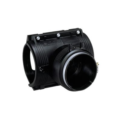 Georg Fischer Elgef Plus tilslutningsbøjle 140 x 110 mm, PN16 SDR11 fremstillet i sort PE100 materiale.