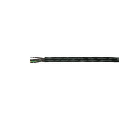 HELUFLON-FEP-6Y 4G1,5 kabel i sort med fortinnede ledere, vist med en del af de sorte ydre tråde flosset op.
