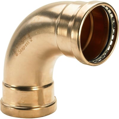 Viega Seapress 90 graders presbøjning til 76,1 mm rør, fremstillet af CuNi10Fe1,6Mn legering til havvand.