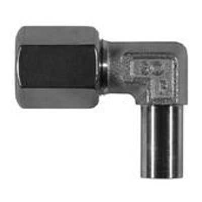 Syrefast justerbar vinkel union i rustfrit stål til 8mm rør, med 12x1mm metriske tilslutninger og PN200 trykrating.