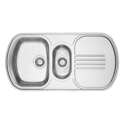 Ifö Concert køkkenvask C36P-960 K i rustfrit stål med en bredde på 960 mm, dybde 490 mm og integreret afløbsbakke.