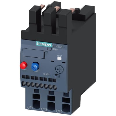 Siemens SIRIUS 3RU21 overbelastningsrelæ til motorbeskyttelse, 14-20A, str. S0, kl. 10, med rød stop- og blå reset-knap.