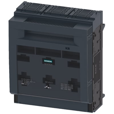 Siemens SENTRON sikringsafbryder 3NP1163-1JC20, 3-polet NH3, 630A, mørkegrå med tydelig Siemens og SENTRON logo.