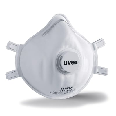 Uvex classic 2310 FFP3-filtermaske i hvid med ventil foran og fire justerbare remme.