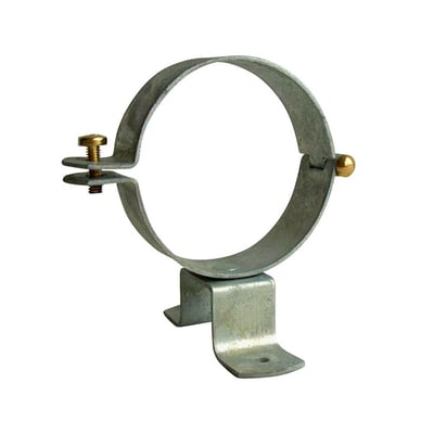 Nærbillede af Vestjydsk Beslag hængselsstift med en messing skrue, viser den galvaniserede stålring og fastgørelsesdetaljer.