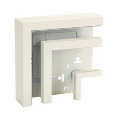 Lauritz Knudsen fladvinkel WGX-S LSN i hvid RAL9010, viser vinklens ydre og indre dele samt monteringsmuligheder.