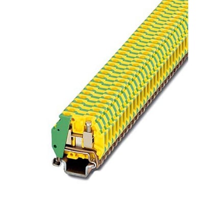 Nærbillede af Phoenix Contact MT 1,5-PE jordklemme, viser skrueterminal og gul/grøn farvekode for 1,5mm².