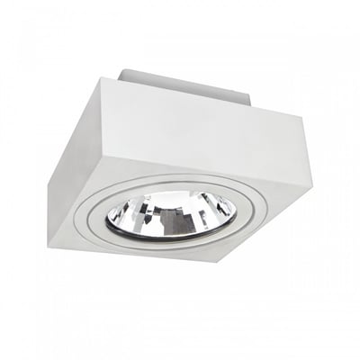 SpectrumLED Mirora AR111 overfladespot i hvidt, firkantet aluminium med GU10 fatning og reflekterende linse.