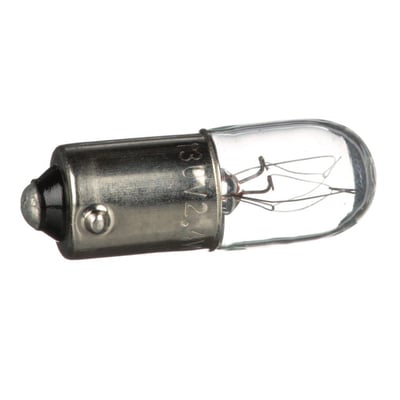 Detaljeret billede af en Schneider Electric 130V glødepære med BA9S sokkel, fremhæver den kompakte konstruktion og glaskolbe.