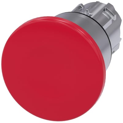 Siemens SIRIUS ACT paddetrykknap i skinnende rød med en 40mm diameter, lavet af metal med låsende funktion.