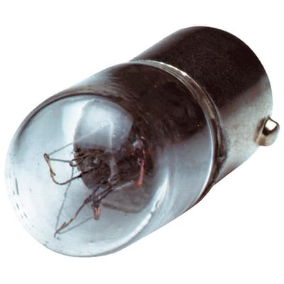 Siemens glimlampe til 115V signalsøjler med BA15d sokkel og 5W effekt, viser glødetråden tydeligt i det klare glas.
