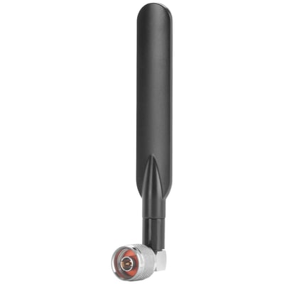 Siemens IWLAN Antenne 795-4MD med 2.4/5GHz, 3/5 dBi gain, N-hun konnektor og fast 90 graders vinkel i sort og sølv.