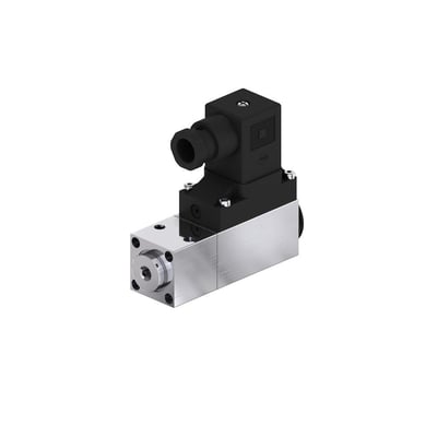 Kompakt Danfoss MBC 5100 pressostat set fra siden med fokus på den firkantede tryktilslutning og den sorte elektriske kobling.