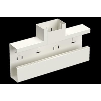 Lauritz Knudsen T-stykke WGX-S i hvid RAL9010/60, måler 170Ax65 mm, vist på sort baggrund.