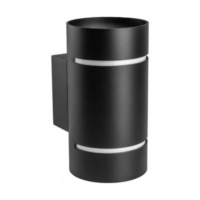 Sort SpectrumLED Squalla væglampe i aluminium med cylindrisk form og lysåbninger opad og nedad, Ø8 cm.