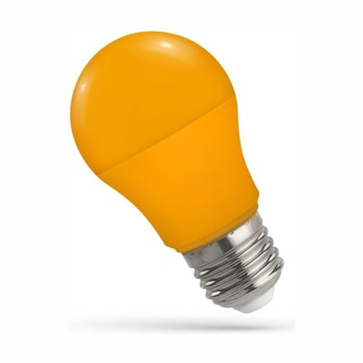SpectrumLED LED-pære i orange A50-form med matteret overflade og E27-fatning, set skråt forfra.