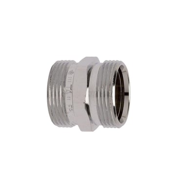 Detaljeret billede af IMI Overgangsnippel, der viser 22mm rørdiameter og 1/2" gevind på forkromet metal.