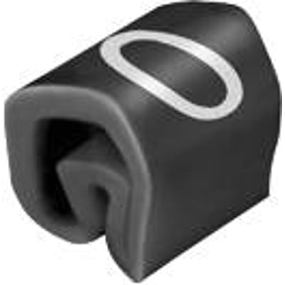 Et enkelt sort Weidmüller ledningsmærke CLI 1-3 med hvid markering af tallet '0' set fra siden.